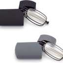 HIGHLIKE Hard Cases Folding Reading Glasses, Pocket Wallet Purse Compact Spring Hinge Readers, Transparent Clear Lens (C1(2-pack: Black Gunmetal))