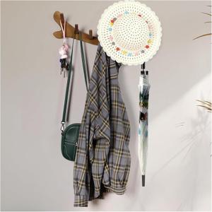 Coat Rack Wall Mount with 5 Flip Down Hooks - Wood Coat Rack Wall Mount for Entryway Bathroom Bedroom, Hanging Wall Hook Rack, Foldable Wooden Wall Mounted Coat Rack for Small Spaces (Walnut Brown)