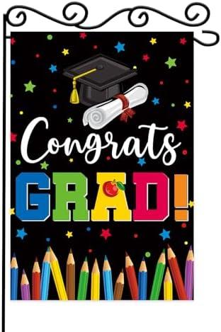 Congrats Grad Garden Flag,Graduation House Flag,Rainbow White Diploma Cap Yard Lawn Sign,Vertical Double Sided 12.5 x 18 Inch, Set of 2