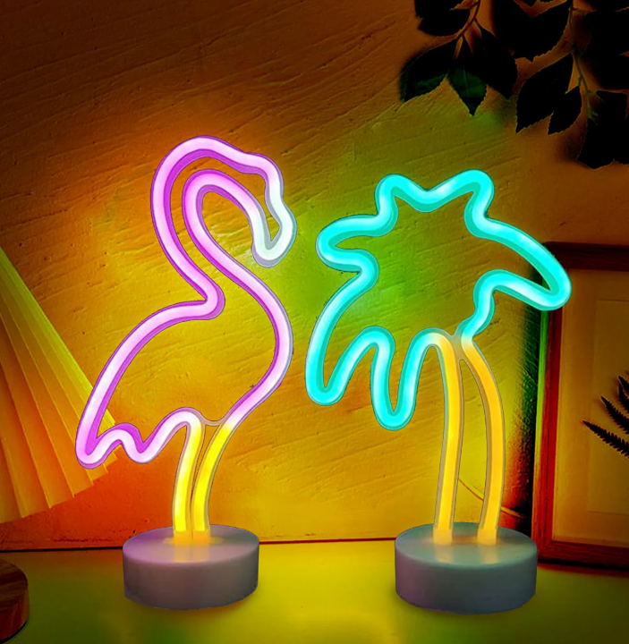 UrsaMajor 2 Pack Neon Signs, Pink Flamingo & Neon Palm Tree, USB/Battery Powered, Energy Efficient, Decor Lights for Girls Bedroom, Party, Dining Tables, Office desk, Valentine Gifts