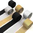 HOUSE OF PARTY Crepe Paper Black Gold Streamers for Graduation Party Decorations 6 Rolls 492ft (1.8 Inch x 82 Ft/Roll), Pack of 2 Gold, 2 Silver, 2 Black , Cheers 