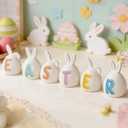 NEROSUN 6 Pack Easter Lettered Bunny Decorations, Ceramic Lighted White Rabbit Figurines Ornaments, Table Centerpiece for Easter Party, Spring Home Decor and Shelf Display