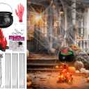 9 Pcs Large Witches Cauldron Halloween Decor Set Cauldron on Tripod with Spider Webs Fake Fire String Lights Fake Hand for Halloween Indoor and Outdoor Party Supplies