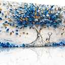 imjiayu Oversized Blue Tree Wall Art, Abstract Deer Canvas, Modern Nature, 57"L x 29"W