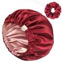 YANIBEST Adjustable Silk Bonnet Double Layer Satin Bonnet Hair Bonnet for Sleeping Bonnets for Women Hats Curly Natural Hair, Burgundy (One Size)