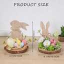 2 Pcs Easter Bunny Decor Wooden, Rustic Easter Decoration with Artificial Flowers and Eggs, Farmhouse Rabbit Shaped Table Centerpiece for Home Indoor Desk