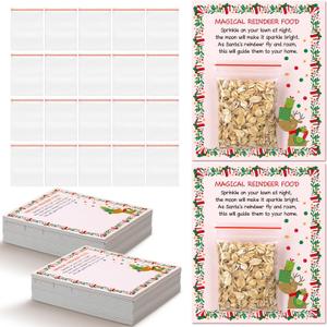 Epakh 100 Set Magic Reindeer Food Christmas Eve Present Reindeer Food Plastic Bag with Tag and Red Ribbon Mas Eve Tradition Gift Christmas Party Favor