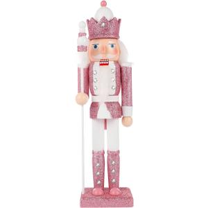 NOLITOY Nutcracker Christmas Decor, 12 Inches Traditional Pink Nutcracker Wooden Soldier Figures for Festival Party Outdoor Xmas