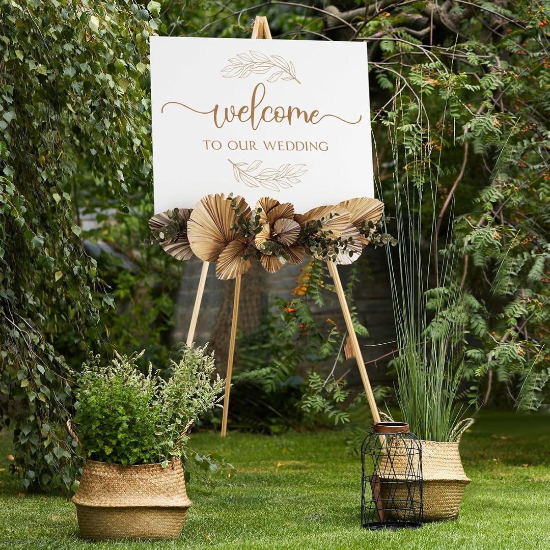 NianFeng Wooden Easel Stand for Sign, Easel Display Stand Floor for Wedding Sign with Adjustable Tray, 63-Inch, Tripod A-Frame Poster Light Duty, Welcome, Art Show & Baby Shower (Natural)