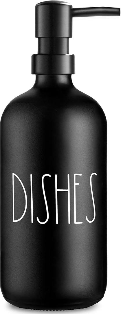 Dish Soap Dispenser, Matte Black Soap Dispenser for Kitchen, Glass Dishes Soap Dispenser with Plastic Pump, 17 Fl Oz Refillable Liquid Soap Bottle Container, Farmhouse Kitchen Decor