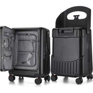 20'' Ride on Luggage Kids Rolling Suitcase with Seat & Aluminum Frame Back to School Gift for Student Travel(Black)