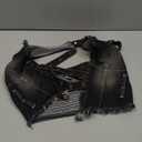 WDIRARA Women's Plus Size Frayed Denim Halter Top Buckle Backless Punk Hippie Jean Crop Top, Medium