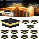 Solar Post Cap Lights 12 Packs for 4x4 Wooden/Vinyl Posts, IP65 Waterproof Fence Post Solar Lights with Warm/Cool/Neutral Lighting, Outdoor Post Lights for Garden, Patio, Porch- Black