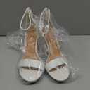 Over the Toe Strap Ankle Wrap Strap Heel Open Toe Medium Heel (6.5, White)