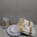 M MCIRCO 175 Piece Gold Dinnerware Set - 50 Plastic Plates, 25 Cups, 25 Pre Rolled Napkins with Plastic Silverware, Disposable Gold Dinnerware Set for 25 Guest