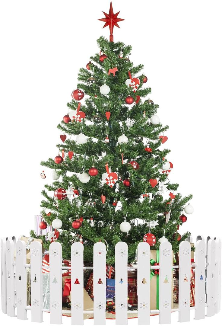Christmas Tree Fence, 35PCS Thick White Plastic Picket Fence Decorative for Party Wedding Garden Home, Christmas Fence Border Barrier Guard for Puppy Toddlers Baby