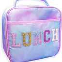 FROG SAC Kids Lunch Bag for Girls, Reusable Insulated Preppy Tie Dye Glitter Varsity Letter Patch Lunch Box for Kids, Cute Soft Back to School Tween Lunchbox, Christmas Girl Stocking Stuffers