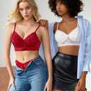 Avidlove Lace Bra Sexy Bralettes Womens Wireless Balconette Bras Half Cups Double-Layered Soft (XL)