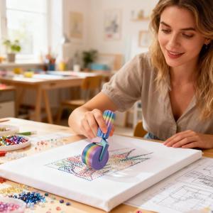 Diamond Art Roller, 2025 New Essential DIY Craft Tool for Rhinestone Embroidery, Easy-Grip Hand Roller, Detachable Diamond Painting Tools and Accessories(Pink+Rainbow)