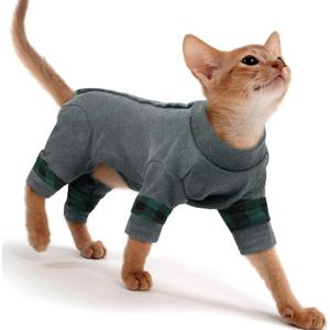 PUMYPOREITY Fur Control Cat Pajamas, Versatile Shirt for All-Day Wear, Soft Stretchy Sweater with Back Snap for Easy Wear, Cat Onsie Prevents Licking Wounds, 2XL, Grey