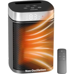 Small Portable Space Heater for Indoor Use  VOCRS 1500W PTC Electric Heater with Thermostat, Remote Control, 12H Timer, Eco and Fan Mode, Rapid and Safe Heating for Bedroom, Office