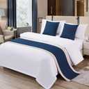 Blue Bed Runner 82 x 20 Inches Striped Seersucker Pattern Bed Scarf for Queen & Full Bed Blue Textured Quilted Bed Runner Decorative for Hotel Bedroom (Queen, 1 Piece)