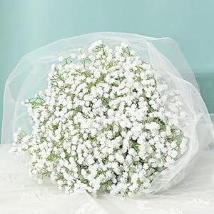 MARTINE MALL Babys Breath Artificial Flowers, 10 PCS White Baby Breath Flowers Artificial Bulk, Fake Babys Breath Gypsophila Real Touch Faux Babys Breath for Wedding Floral Arrangement Home Decor
