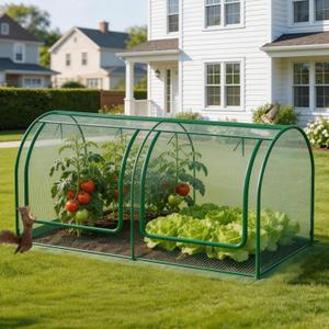98x49x49in Garden Plant Netting Mesh Cover for Raised Bed, Crop Cage with Roll-up Zipper Door, Plant Protectors from Animals, Large Tunnel Gardening Net for Vegetables Fruits Tomato, Green