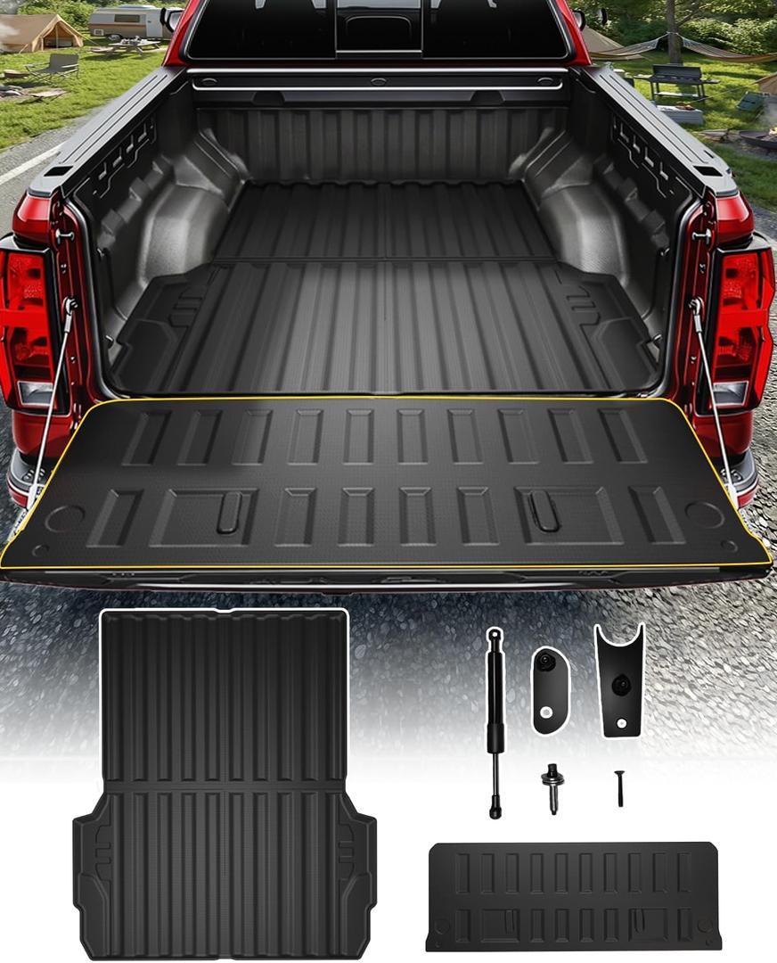 PWY Bed Liner & Tailgate Mat Replacement for Chevy Colorado/GMC Canyon (2023-2026 5 Ft), All Weather TPE Bed Mat with Tailgate Assist Non-Slip Mats