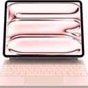 CHESONA for iPad Pro 13 inch Case 2024 with Keyboard, Easy-Set Floating Cantilever Stand, Smart Trackpad, 7 Color Backlit with Battery Digital Display, Keyboard Case for iPad Pro 13 (M4), Pink