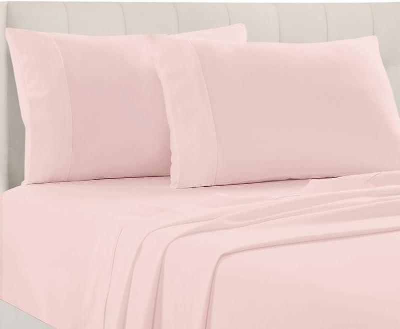 Pizuna Pure 100% Cotton Pillow Cases Queen Size Set of 2 Light Pink, Luxurious 400 Thread Count Long Staple Cotton Sateen with Stylish 4" Hem (Combed Light Pink Cotton Pillow Cases Queen)