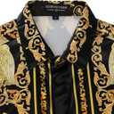 Mens Luxury Brand Print Silk Satin Design Button Down Dress Shirt (L)