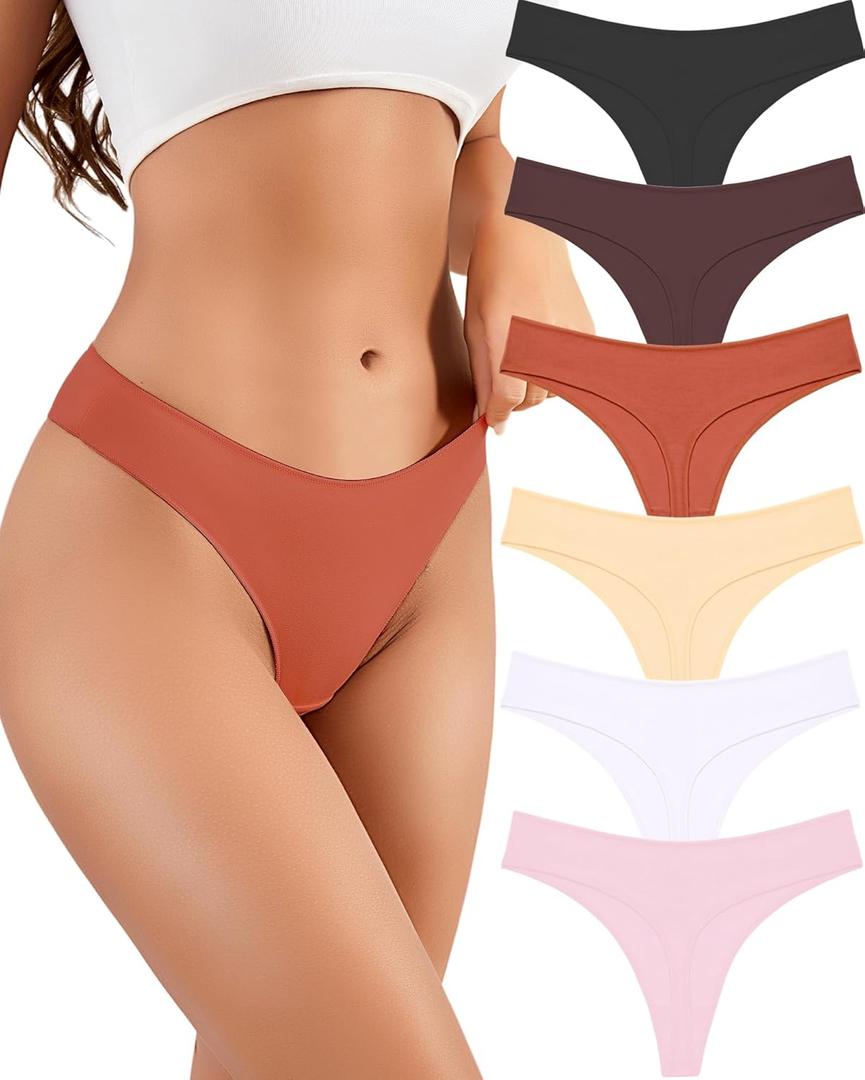Cotton Underwear Women Pack Maillard Thongs for Women Breathable Sexy Ladies Thong Panties (Medium, Black / Mocha / Caramel / Nude / White / Pink)