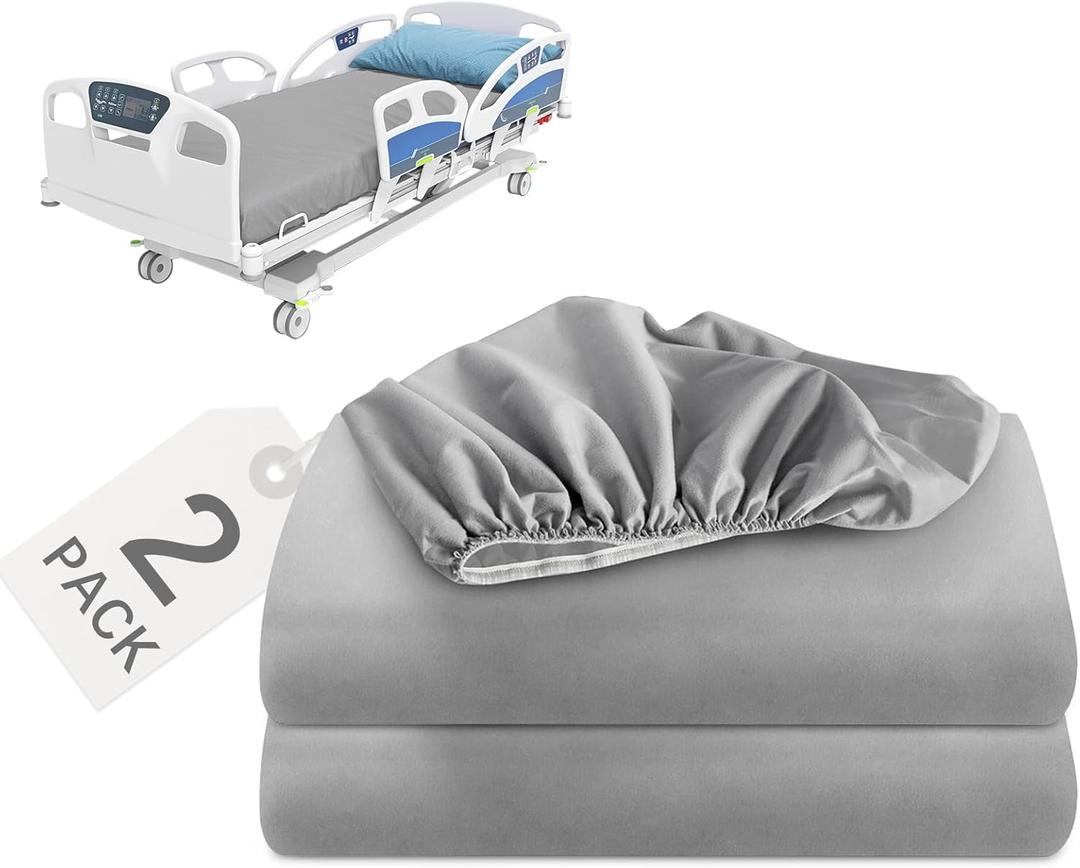 Biloban 2 Pack Hospital Bed Sheets Fitted, 368414 Hospital Bed Sheet Fit for Home & Hospital Care Beds, Shrinkage & Stain Resistant RV Twin Sheets for RV Twin/Bunk Mattress (Grey)