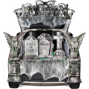 JOYIN Halloween Tombstone Trunk or Treat Car Garage Decoration Outdoor with Gargoyles, Arch Monument, Spider Web and Non-Woven Fabric for Entryway Archway Haunted House Decor