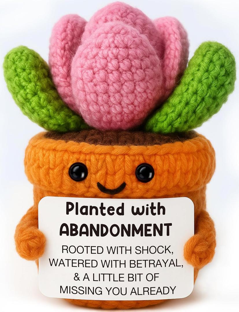 3 x Funny Coworker Leaving Gift  Crochet Succulent Plush with Humor Message  Farewell Gift for Women Who Are Quitting, Burned Out, or Betrayed, Supportive Decor for Divorce, Heartbreak,Goodbye, Breakup