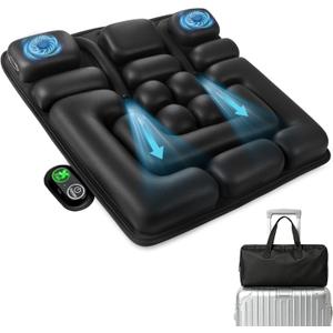 Inflatable Travel Seat Cushion for Airplane with Dual Fans,Ergonomic Design | 3-Speed Ventilated Travel Cushion Airplane Seat, Portable Airplane Seat Cushion for Long Flights, Office, Wheelchair