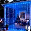 JMEXSUSS 300LED Curtain Lights, Blue Christmas Lights with Remote, Blue String Lights for Bedroom Wall Window Backdrop Garden Indoor Outdoor Pool Patio Yard Porch Decorations, 9.8x9.8ft