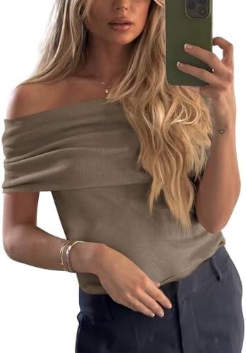Imily Bela Women's Off The Shoulder Sweaters Casual Knit Sleeveless Summer Y2K Going Out Tops Blouses XXL