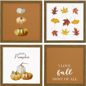 ArtbyHannah 10x10 Picture Frame Set of 4, Walnut Picture Frames for Wall Mount, Photo Frame for Posters&Art Prints (Including Extra Fall Wall Art Prints)