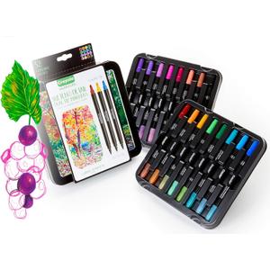 Crayola Sketch & Detail Dual-Tip Markers (16ct), Adult Coloring Set, 32 Colors, Fine & Brush Tip Art Markers, For Calligraphy & Drawing