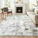 Neutral Area Rug 6x9 Washable Rugs for Living Room Aesthetic, Large Abstract Non-Slip Low-Pile Printed Accent Carpet for Bedroom Office, Brown/Grey