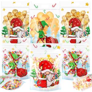 Fuutreo 50 Pcs Christmas Gift Bags 7.1x10.2 Inch Christmas Elf Plastic Bags with Handles Xmas Gnome Sealed Pouches for Winter Xmas Holiday Party Candy Gift Wrap Supplies Decoration(Elf)