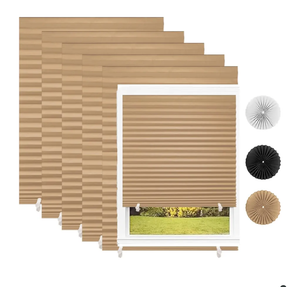 Changshade 6-Pack Blackout Pleated Paper Shades for Windows, Temporary and Portable Room Darkening Shades with 12 Clips for Travel, No Tools and Easy to Install, Cut to Any Size, Brown PLT36BW72A