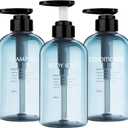 3pcs Refillable Shampoo and Conditioner Bottles, 16.9oz/500ml Shampoo Conditioner Body Wash Dispenser for Hotel Bathroom, 3pcs Plastic Shampoo Bottles with Pump (Blue)