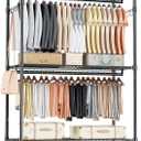 Homdox 3 Tier Heavy Duty Garment Rack with Wheels, Adjustable Wire Clothes Rack with Double Hanging Rods, Portable Closets for Hanging Clothes with Side Hooks, Black