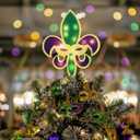 Mardi Gras Tree Toppers Decorations LED Large Wood Carnival Treetop Plug Purple Green Gold Mardi Gras Fleur De Lis Mystery Mask Decorations for Carnival Holiday Indoor Outdoor Party Favors (10 Inches)