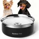 Gardner Pet Slow Water Bowl for Dogs, 2L/68oz Spill-Proof Pet Water Bowl with Floating Disk & Filter Screen, Stainless Steel No-Spill Water Dispenser for Medium Pets (Black)