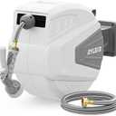 Ayleid Retractable Garden Hose Reel, 1/ 2 in x 100 ft Wall Mounted Hose Reel, with 9- Function Sprayer Nozzle, Any Length Lock/ Slow Return System/ Wall Mounted/ 180°Swivel Bracket (Gray)