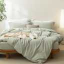 BDEAR 3 Pieces Sage Green Duvet Cover Set Queen Size 90'' L x 90'' W, 100% Washed Cotton Duvet Cover with Zipper Closure Plus 2 Pillowcases, Oeko TEX Standard Certificated, Cozy Feel